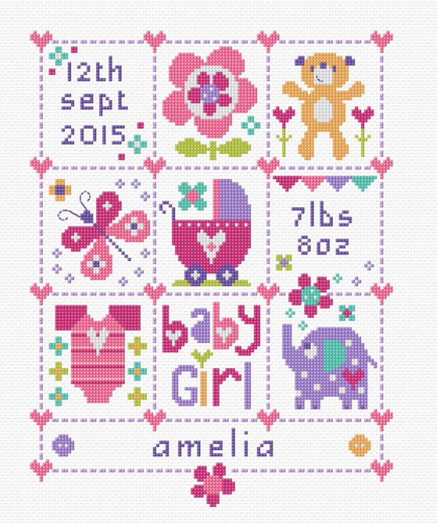 Baby Girl Squares Baby Birth Sampler Baby Cross Stitch Patterns 