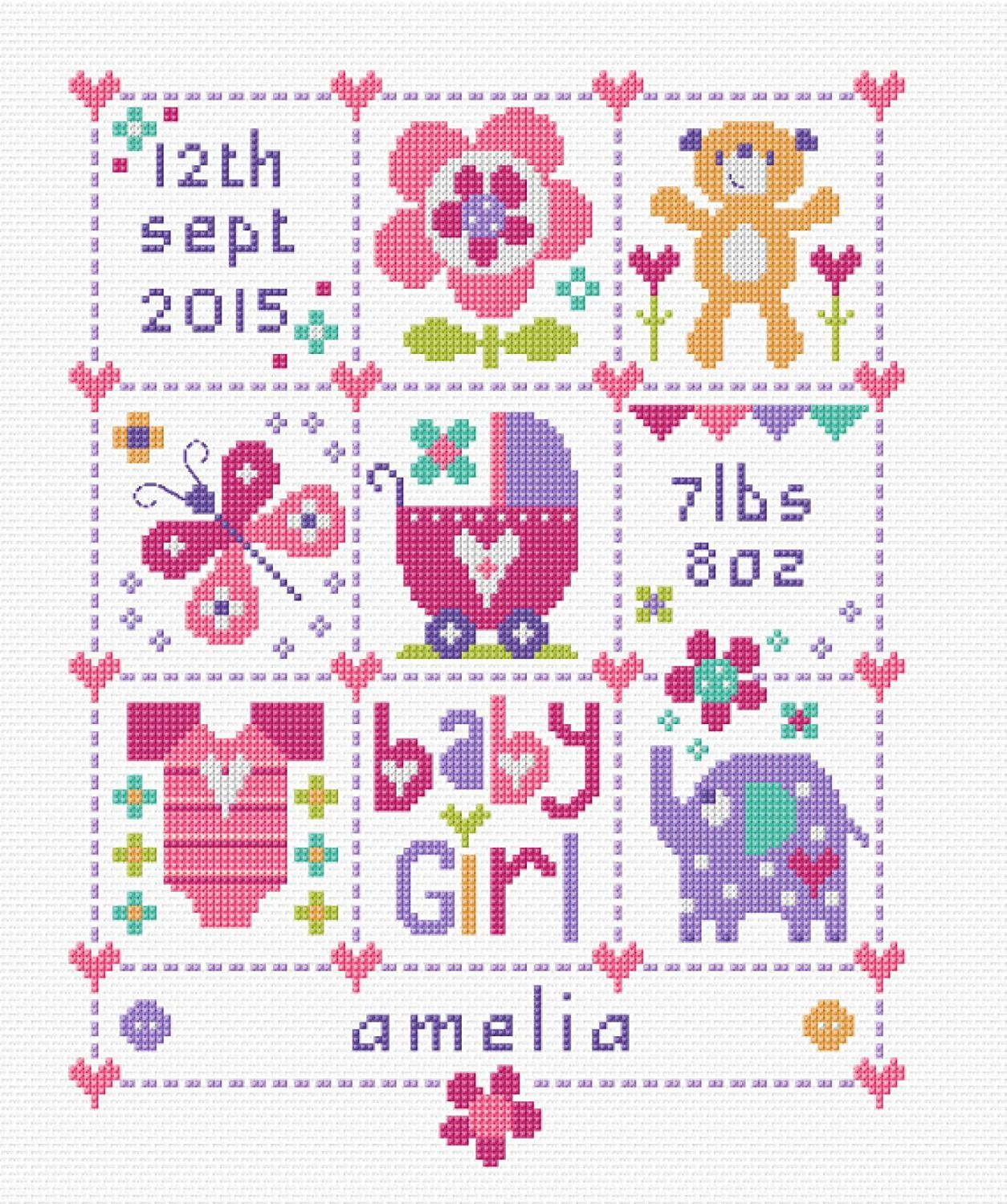 Baby Girl Squares Baby Birth Sampler Baby Cross Stitch Patterns
