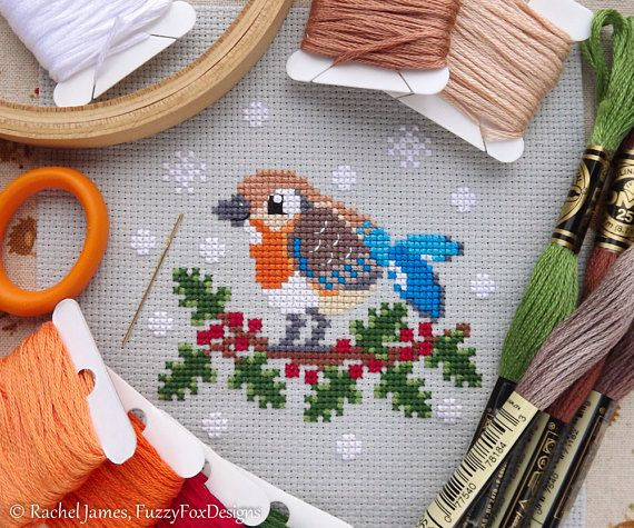 Female Bluebird Christmas Cross Stitch Pattern PDF Cute Bird Etsy 