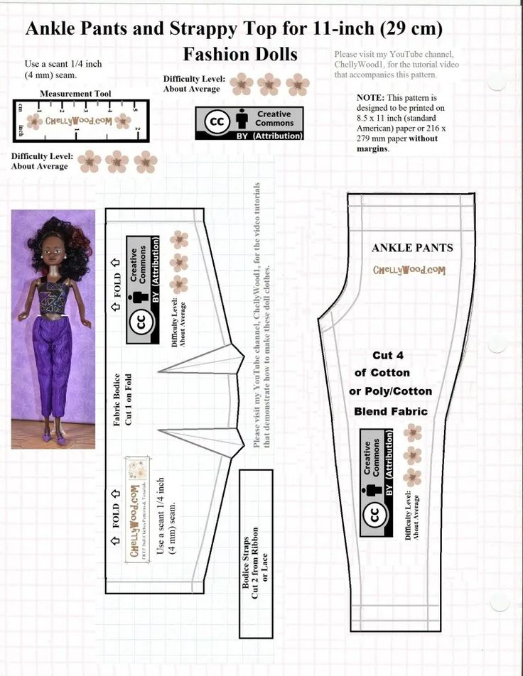 Free Sewing Patterns For Ankle Pants And Tank Top To Fit Barbie And 