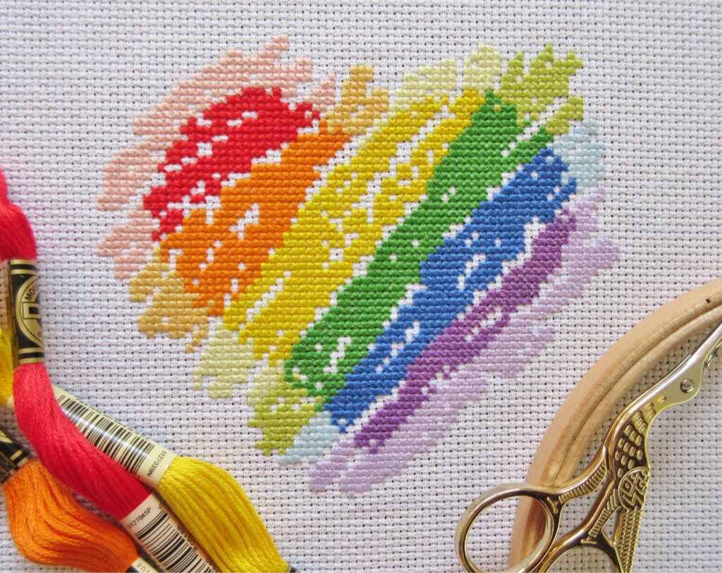 Rainbow Heart Cross Stitch Pattern Simple Modern Counted Cross Stitch 