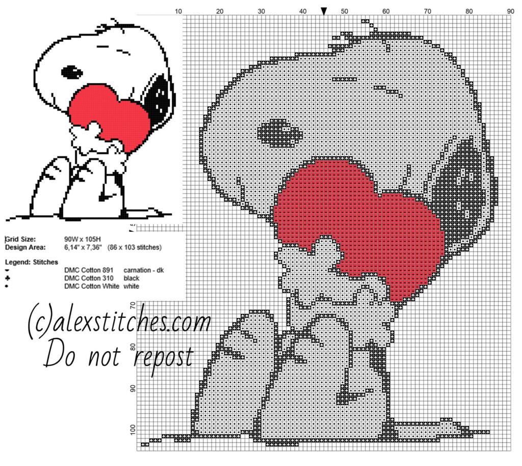 Snoopy With Heart Free Cross Stitch Pattern Small Size Free Cross 