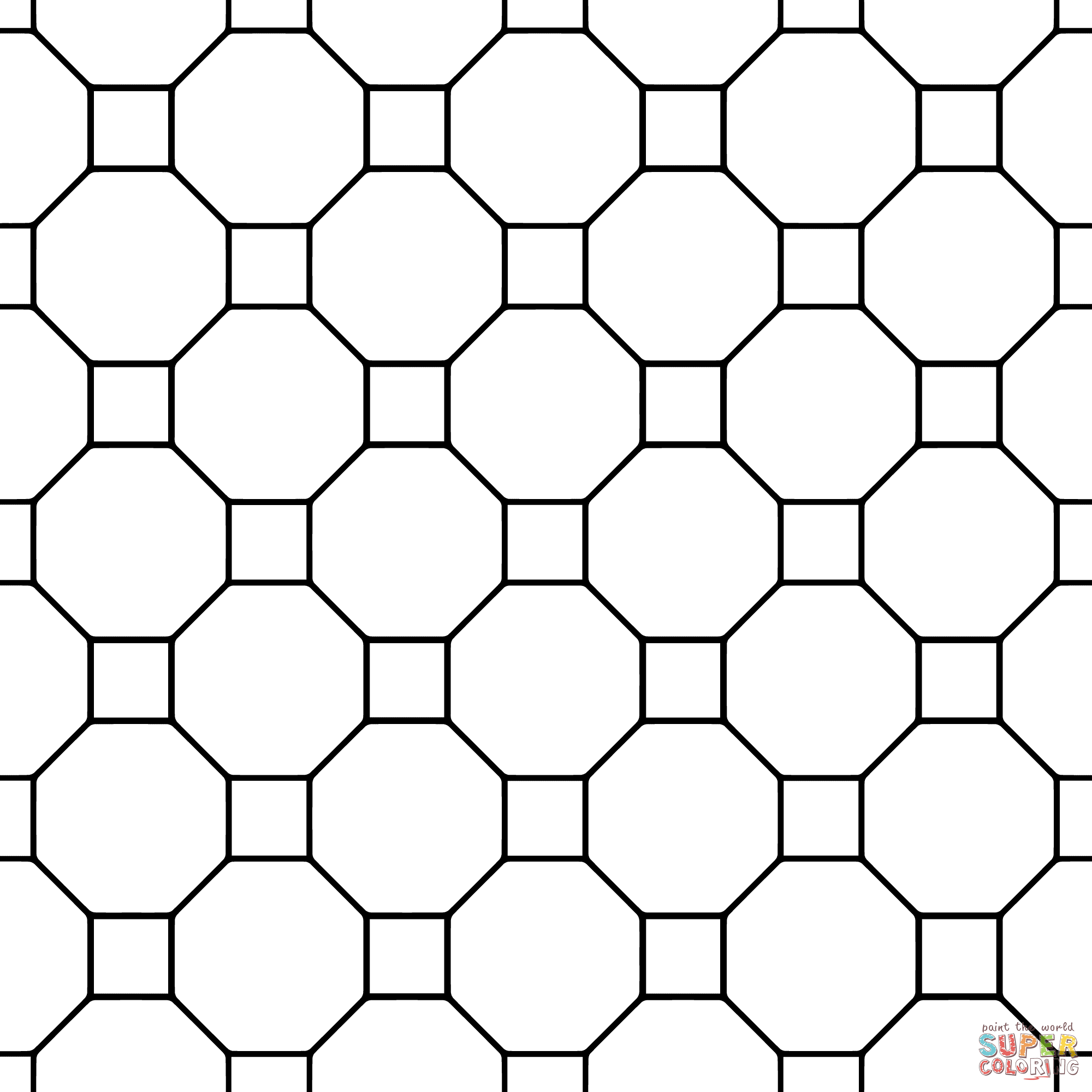 Tessellation With Octagon And Square Coloring Page Free Printable