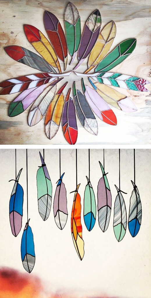 UncommonGoods Stained Glass Feathers Stained Glass Art Stained 